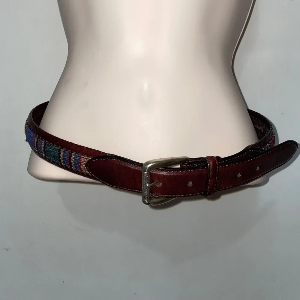 Brighton M20115 Santos tapestry fabric and‎ laced leather western belt 32 ethnic